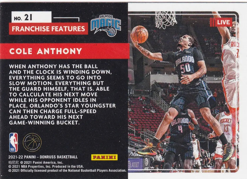 2021-22 DONRUSS #21 COLE ANTHONY GREEN CRACKED ICE- ORLANDO MAGIC - Basketball Card Single