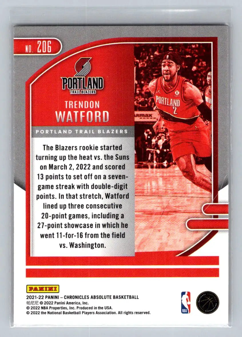 2021-22 Panini Chronicles #206 Trendon Watford Portland Trail Blazers Rookie - Basketball Card Single