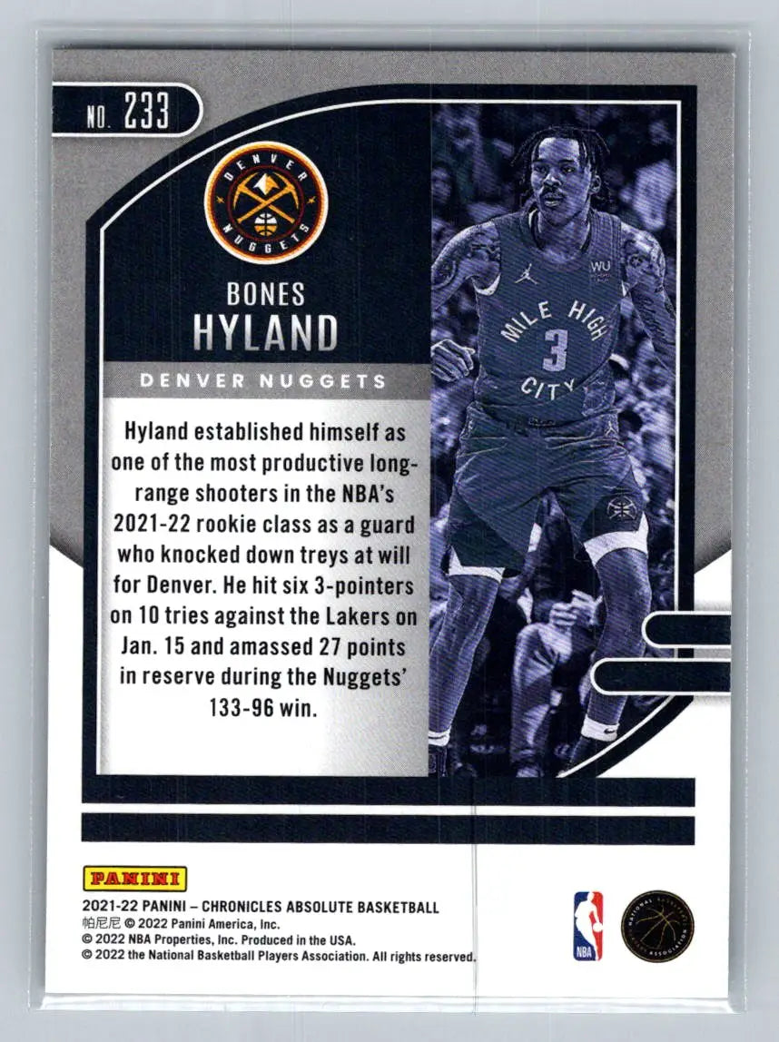 2021-22 Panini Chronicles #233 Bones Hyland Denver Nuggets - Basketball Card Single