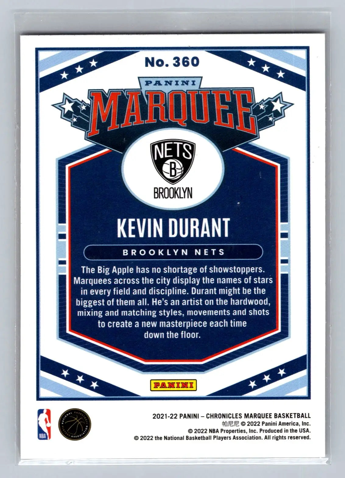 2021-22 Panini Chronicles #360 Kevin Durant Pink Brooklyn Nets - Basketball Card Single