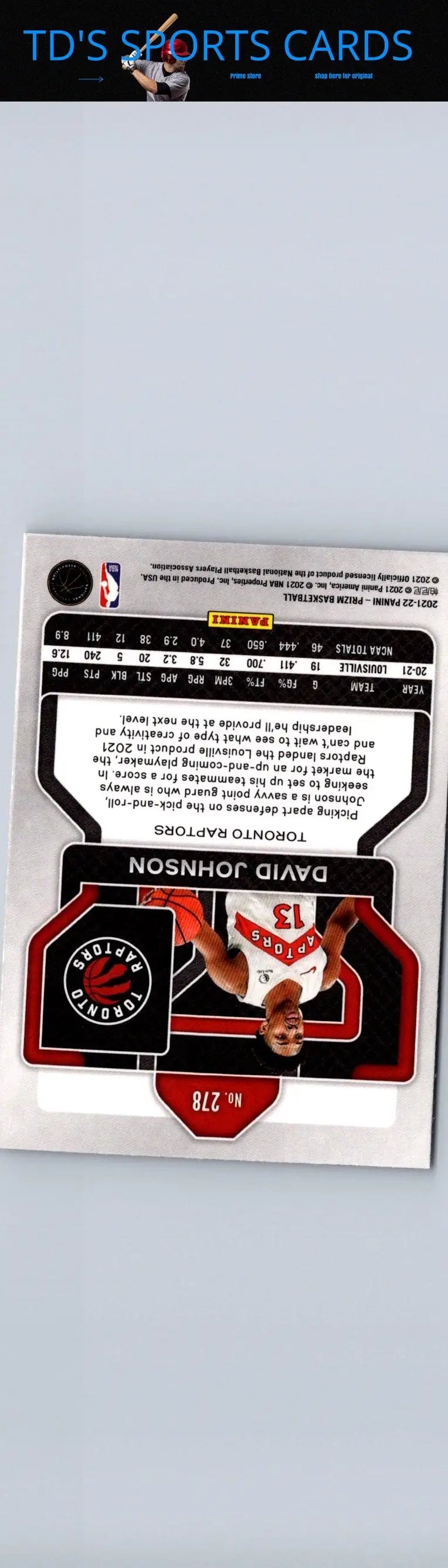 David Johnson basketball card from 2021-22 Panini Prizm product