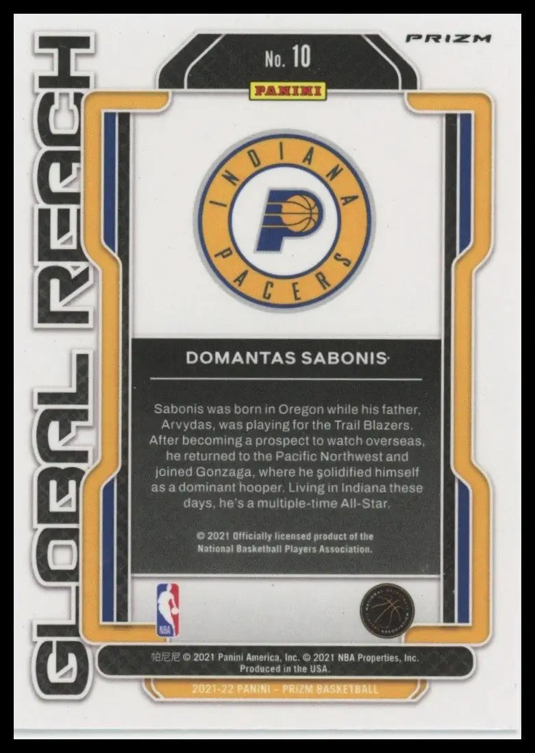 2021-22 Panini Prizm - Global Reach Domantas Sabonis #10 Green Prizm