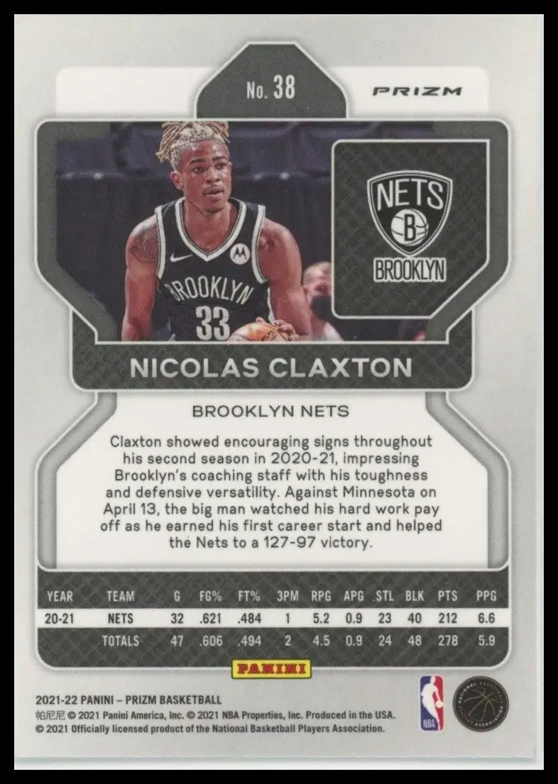 2021-22 Panini Prizm - Nic Claxton #38 Green Prizm