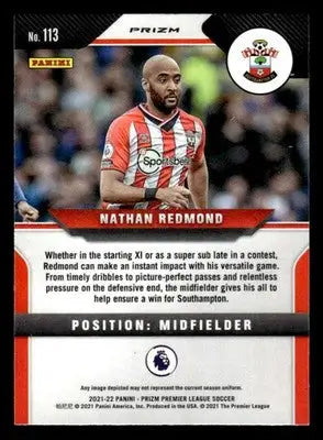 2021-22 Panini Prizm Premier League #113 Nathan Redmond Prizms Silver - Soccer Card Single
