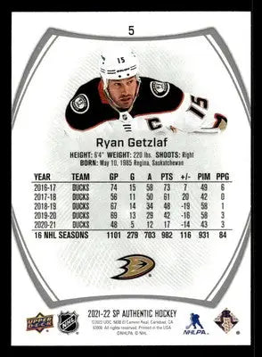 2021-22 SP #5 Ryan Getzlaf - Hockey Card Single