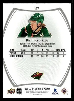 2021-22 SP #97 Kirill Kaprizov - Hockey Card Single