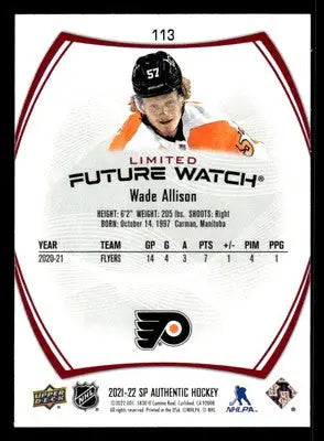 2021-22 SP Authentic #113 Wade Allison Limited Red - Hockey Card Single