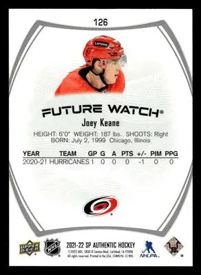 2021-22 SP Authentic #126 Joey Keane #/999 - Hockey Card Single