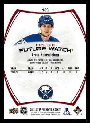 2021-22 SP Authentic #139 Arttu Ruotsalainen Limited Red - Hockey Card Single