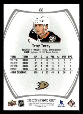 2021-22 SP Authentic #22 Troy Terry - Hockey Card Single