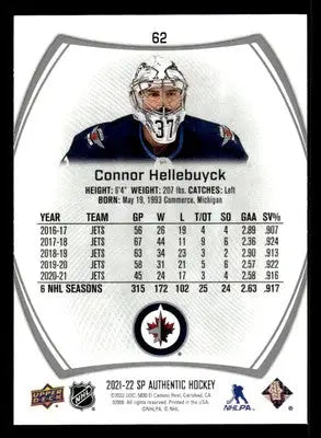 2021-22 SP Authentic #62 Connor Hellebuyck - Hockey Card Single