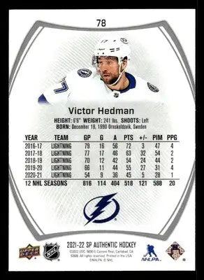 2021-22 SP Authentic #78 Victor Hedman - Hockey Card Single