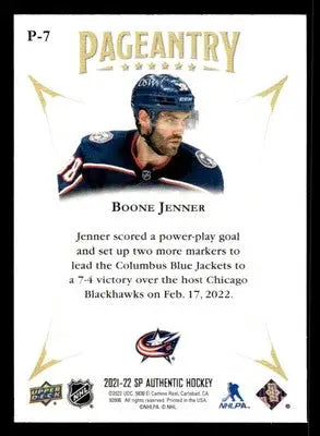 2021-22 SP Authentic #P-7 Boone Jenner Pageantry - Hockey Card Single