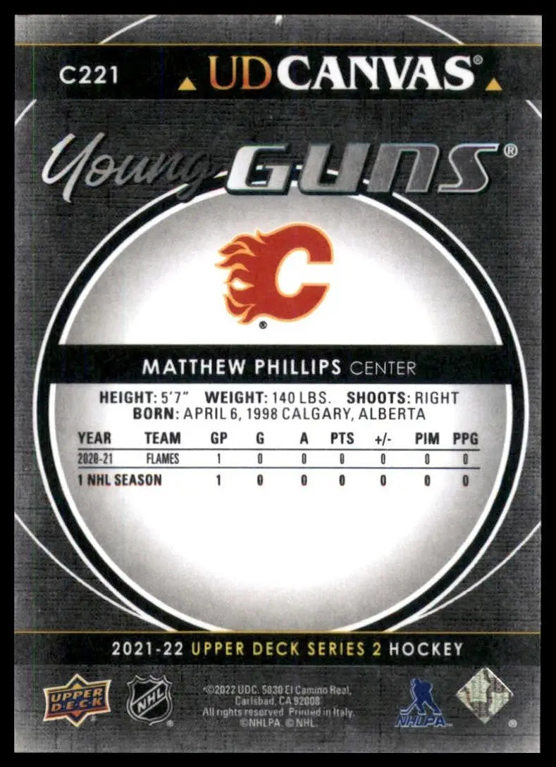 2021-22 Upper Deck Canvas Black Matthew Phillips #C221 Young Guns Calgary Flames - Hockey Card Single