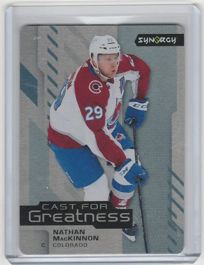 Hockey trading card of Nathan MacKinnon Colorado, CG21 Upper Deck Synergy collectible