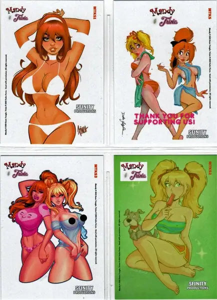 Cartoon-style illustrations of female characters in a Four Card Promo Set MTKS-MTKS3