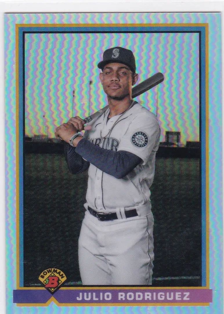 Julio Rodriguez Seattle Mariners Bowman Chrome baseball card in product 2021 Bowman Chrome #91B-JR