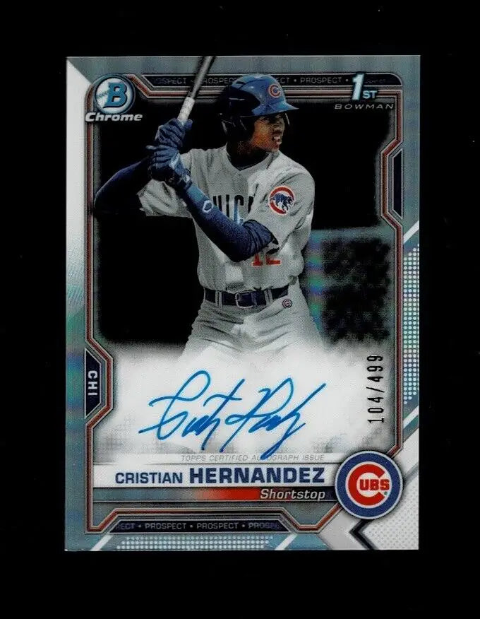 Cristian Hernandez autographed baseball card 2021 Bowman Chrome Refractor #CPA-CH Cubs