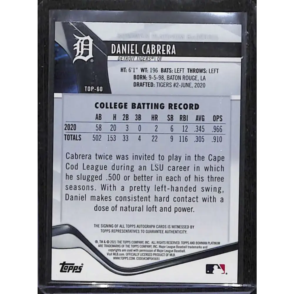 2021 Bowman Platinum #TOP-60 Daniel Cabrera Top Prospects Auto NM-MT Baseball Card - Baseball Card Single