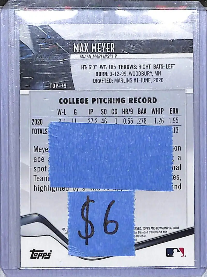 2021 Bowman Platinum #TOP-79 Max Meyer NM-MT 41/299 Miami Marlins - Baseball Card Single