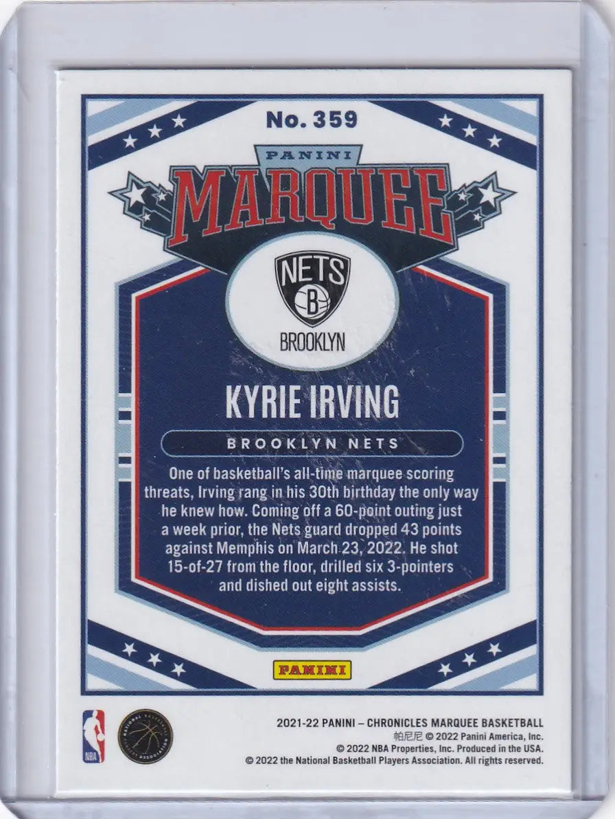 2021 CHRONICALS MARQUEE #359 KYRIE IRVING- BROOKLYN NETS - Basketball Card Single
