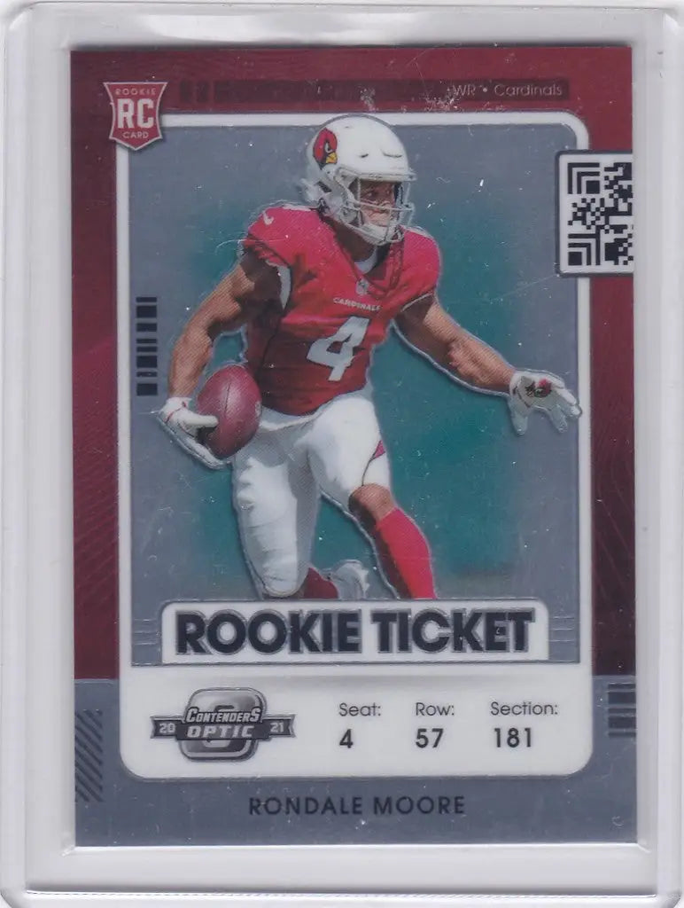 Football trading card of Rondale Moore in red and white uniform for Contenders Optic
