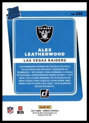 2021 Donruss Alex Leatherwood RC 335 Las Vegas Raiders - Football Card Single