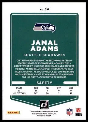 2021 Donruss Jamal Adams 34 Seattle Seahawks - Football Card Single