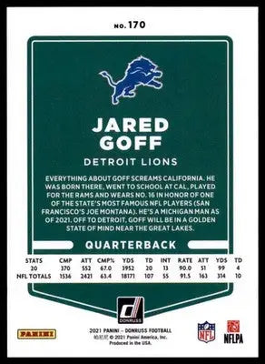2021 Donruss Jared Goff 170 Indianapolis Colts - Football Card Single