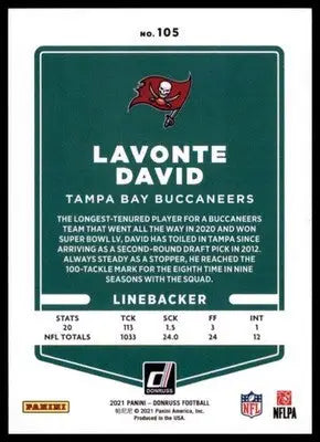 2021 Donruss Lavonte David 105 Tampa Bay Buccaneers - Football Card Single