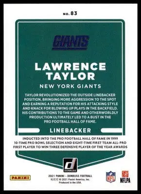 2021 Donruss Lawrence Taylor 83 New York Giants - Football Card Single