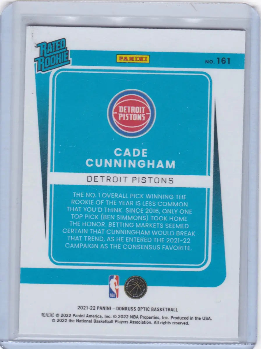 2021 DONRUSS OPTIC #161 CADE CUNNINGHAM- DETROIT PISTONS - Basketball Card Single