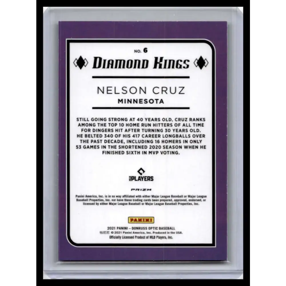 2021 Donruss Optic #6 Nelson Cruz NM-MT Minnesota Twins Baseball Card - Baseball Card Single