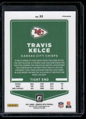 2021 Donruss Optic Football Travis Kelce #33 Prizm Football - Football Card Single
