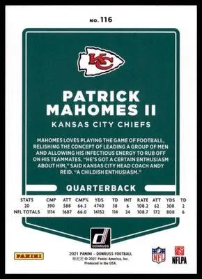 2021 Donruss Patrick Mahomes II 116 Kansas City Chiefs - Football Card Single