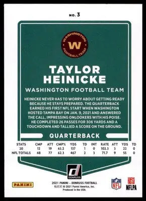 2021 Donruss Taylor Heinicke 3 Washington Football Team - Football Card Single