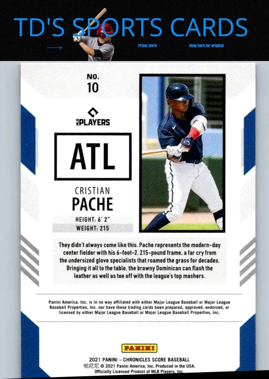 Cristian Pache baseball card from 2021 Panini Chronicles Pache Score set