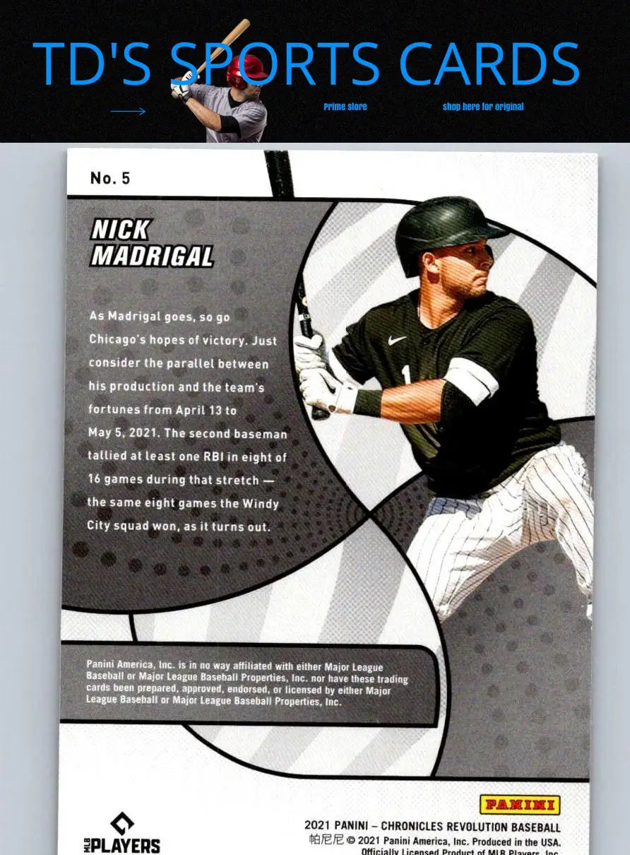 Nick Madrigal Revolution Sunburst baseball card from 2021 Panini Chronicles