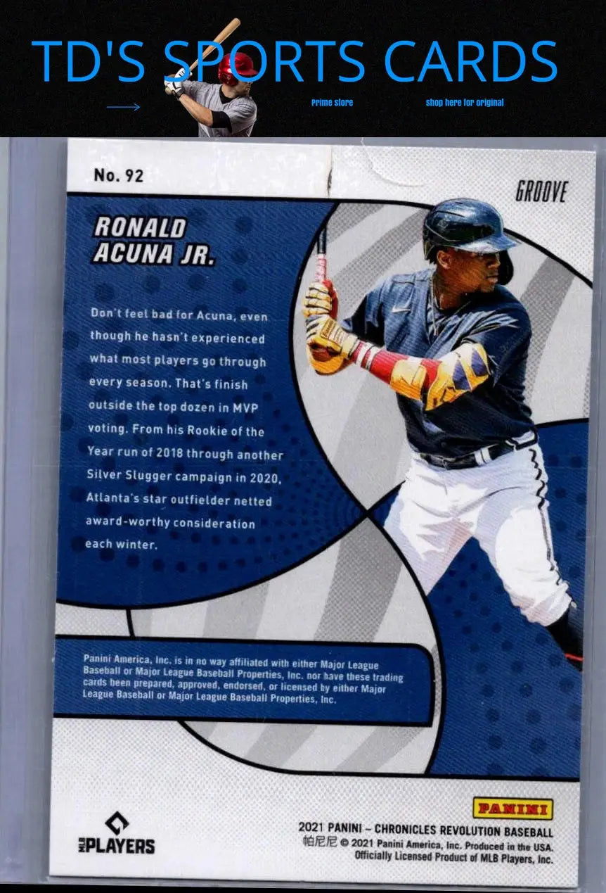 Ronald Acuna Jr. baseball card from Panini Chronicles Revolution Fractal series