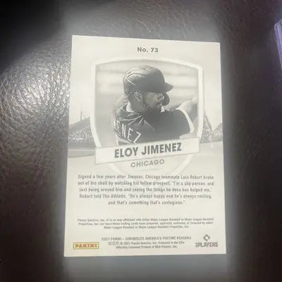 Eloy Jimenez Chicago White Sox baseball card from Panini Chronicles 2021 America’s Pastime