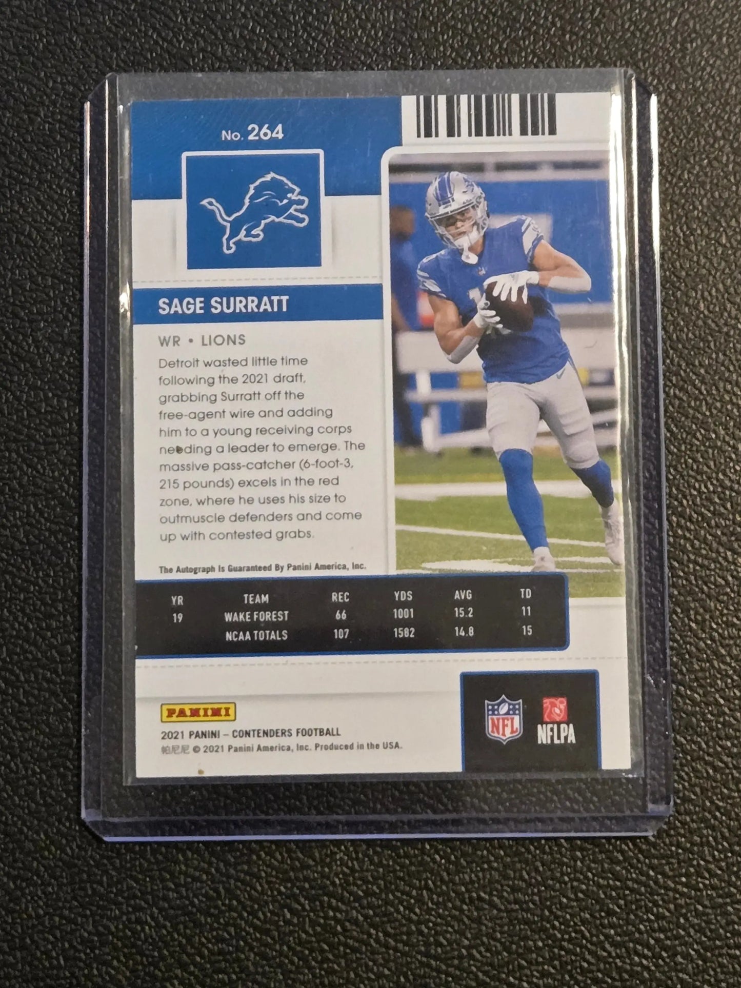 2021 Panini Contenders #264 Sage Surratt Rookie Ticket Reverse - Football Card Single