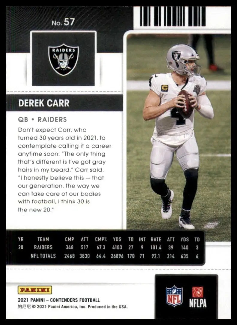 2021 Panini Contenders - Derek Carr #57 - Football Card Single