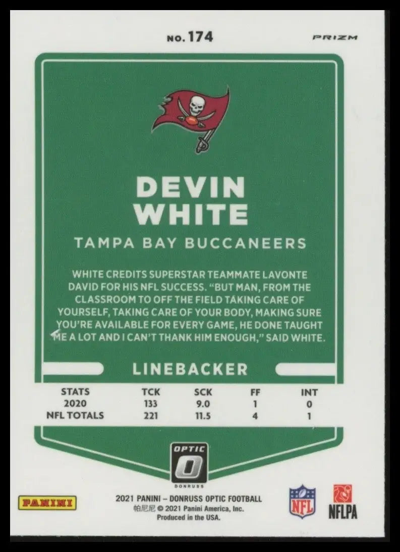 2021 Panini Donruss Optic Stars Devin White #174 Tampa Bay Buccaneers Football