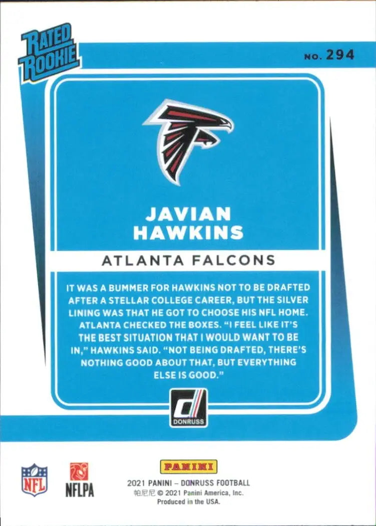 2021 Panini Donruss Rated Rookie #294 Javian Hawkins Atlanta Falcons Football - Football Card Single