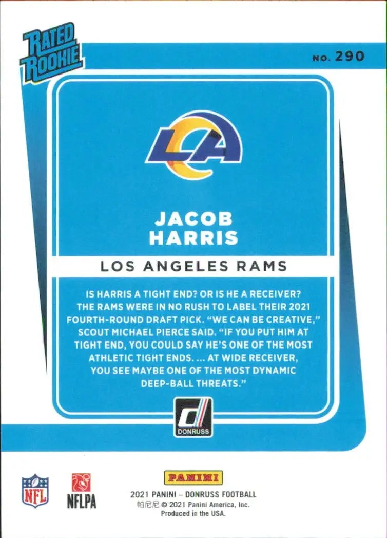 2021 Panini Donruss Yellow Press Proof Rated Rookie #290 Jacob Harris LA Rams - Football Card Single