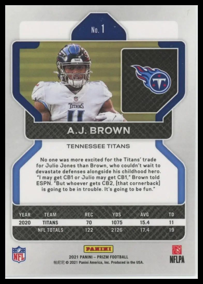 2021 Panini Prizm A.J. Brown 1 Tennessee Titans NM - Football Card Single