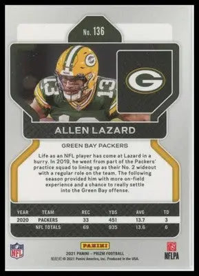 2021 Panini Prizm Base Allen Lazard Green Bay Packers 136 - Football Card Single