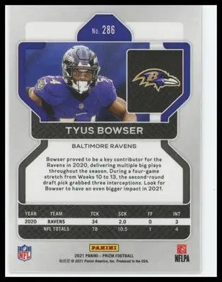 2021 Panini Prizm Base Tyus Bowser Baltimore Ravens 286 - Football Card Single