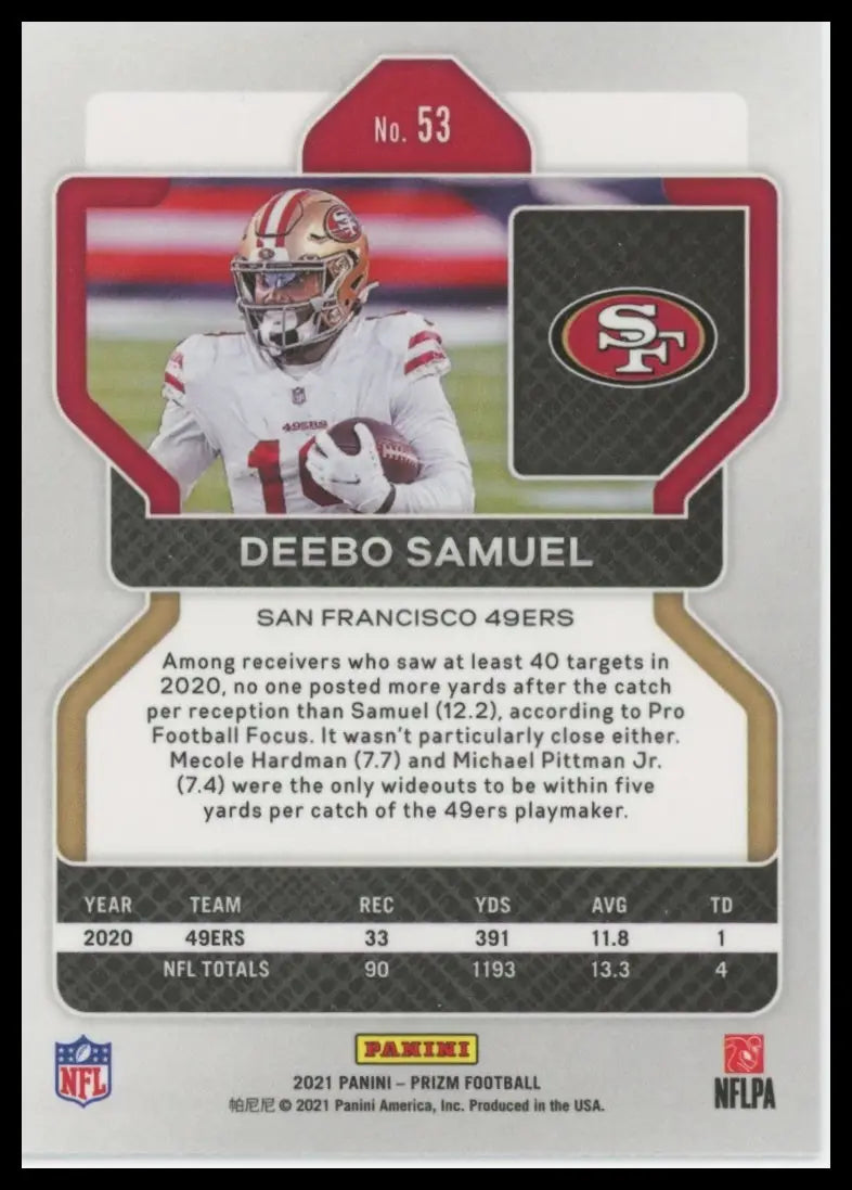 2021 Panini Prizm Deebo Samuel 53 San Francisco 49ers - Football Card Single