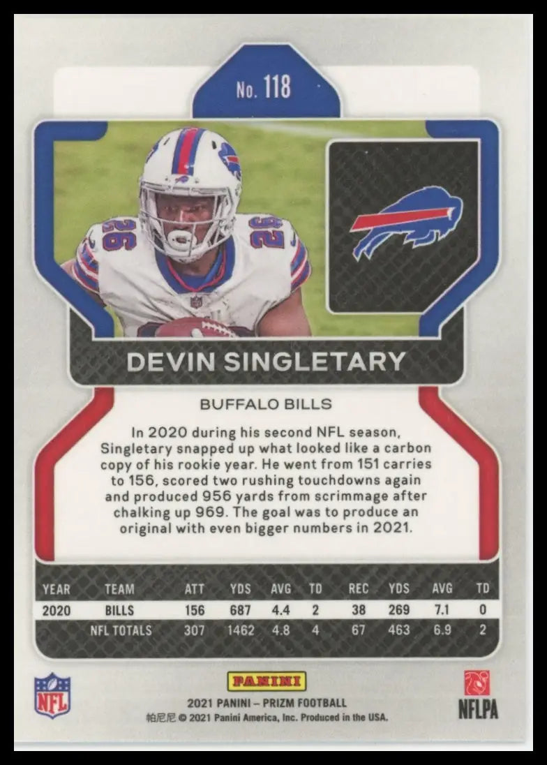 2021 Panini Prizm Devin Singletary 118 Buffalo Bills - Football Card Single